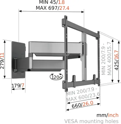 Produktbild von Vogels ELITE TVM 5855 schwarz Schwenkbare TV-Wandhalt. 55-100