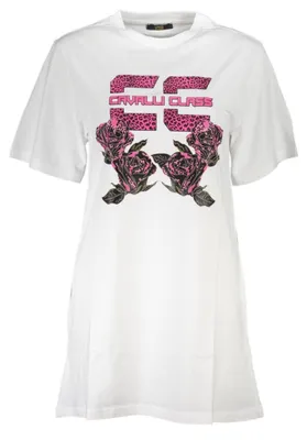 Produktbild von Elegantes Weißes Kurzes Damenkleid mit Print und Rundhalsdesign