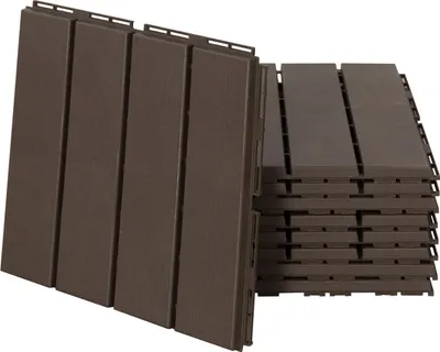 Zdjęcie produktu dla Zestaw 9 Płytek Tarasowych Balkon Patio 30 X 30 Cm Ogród Kliknij Płytki Podłogowe Płytki Podłogowe Wewnątrz Na Zewnątrz Plastikowe Brązowe