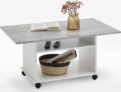 Produktbild von FMD furniture Couchtisch Wohnzimmertisch Sofatisch 100 x 60 x 44 cm weiß / Beton LA mit zusätzlicher Ablagefläche