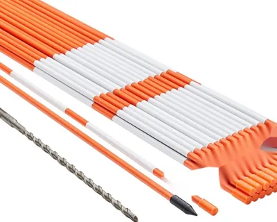 Produktbild von Einfahrtsmarkierungen-Set - 30 Stück Glasfaserstangen- 48 Zoll- 0,4 Zoll Durchmesser- Orangefarben- Schneepfähle mit reflektierendem Band- 12-Zoll-Stahlbohrer und Schutzhandschuhe für Parkplätze-Sicherheitskit