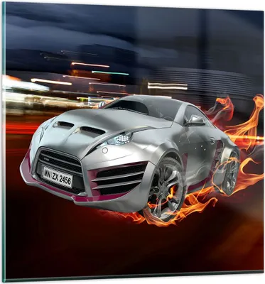 Produktbild von Bilder auf glas - Sportwagen Feuer Rauch - 40x40cm - Glasbilder - Wandbilder - Kunstdruck - zum Aufhängen bereit - Wanddekoration aus Glas - Glas Bilder - Wandbild auf Glas - Einteilig - GAC40x40-2690