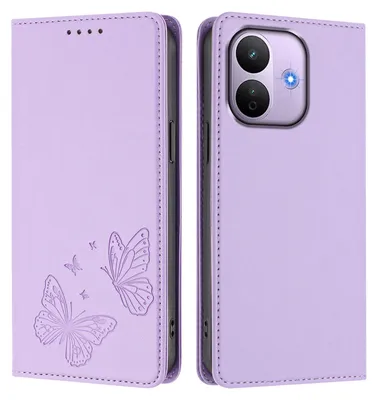 Image de Étui en cuir pour Xiaomi Redmi Note 17 Pro 5G, avec motif papillon, type portefeuille rabattable avec support. Couleur : violet clair