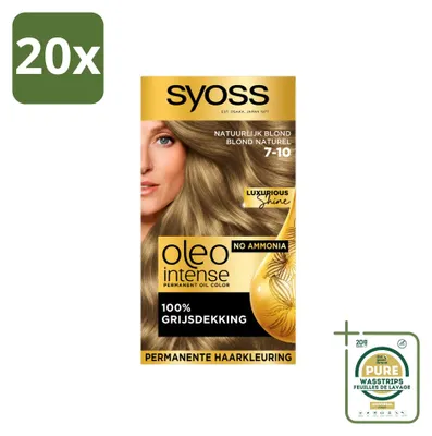 Immagine prodotto di 20 confezioni di tinta permanente per capelli Syoss Oleo Intense 7-10, colorazione biondo naturale, confezione da 20 pezzi