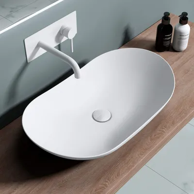 Immagine prodotto di doporro Lavabo da Appoggio Ovale in Vetroceramica Bianco Opaco 63x36,5x14 cm, Lavandino Bagno Moderno Effetto Loto, Senza Foro Rubinetto - Brš¹ssel858