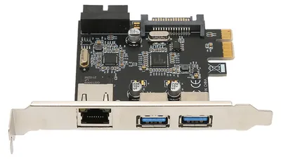 Image de Carte d'extension PCIe vers USB 3.0 avec alimentation SATA 15 broches USB 3.0 Carte d'extension PCIe haute vitesse vers RJ45 pour ordinateur en réseau