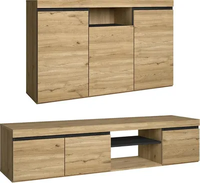Image de NATURALE Ensemble de meubles de salle à manger, meuble auxiliaire, buffet-meuble TV 160cm chêne noir