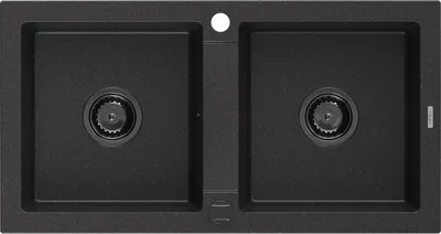 Produktbild von Mexen Mario 2-Becken-Granit-Spülbecken 820 x 436 mm, Schwarz/Silbermetallic, Siphon Schwarz - 6504822000-73-B