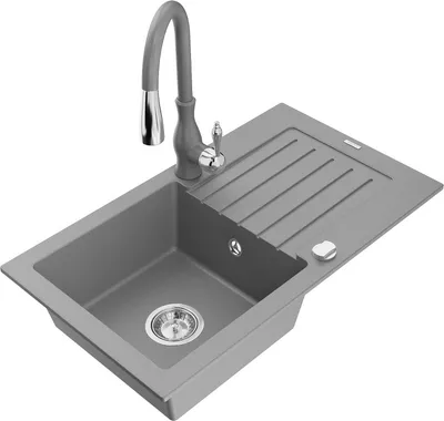 Produktbild von Mexen Pablo 1 Becken-Granitspüle mit Abtropffläche und Mischbatterie Savita, Grau - 6510-71-672601-71