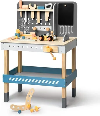 Produktbild von Kinder Werkbank aus Holz mit Werkzeug und Zubehör,Spielzeug-Werkzeugset, Geschenk für Kinder ab 3, 4, 5, 6 Jahren und älter
