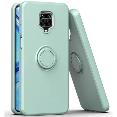 Immagine prodotto di Custodia Redmi Note 9 Pro, con supporto ad anello e supporto, resistente ai graffi, custodia in silicone morbido per Xiaomi Redmi Note 9S/9 Pro/9 Pro Max verde chiaro