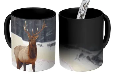 Obrázek produktu pro MuchoWow® Kouzelný pohár Jelen - sníh - zima 350 ml Barva měnící se pohár Dárkový nápad - foto hrnek