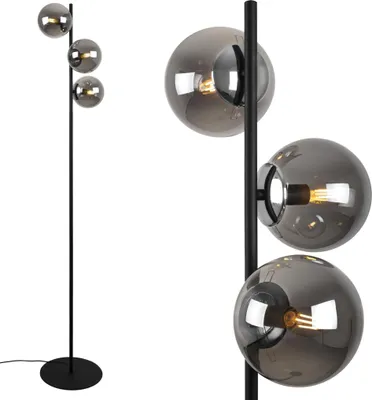 Produktbild von Stehlampe Siena schwarz-chrom 3-flammig mit graphitfarbenen Lampenschirmen