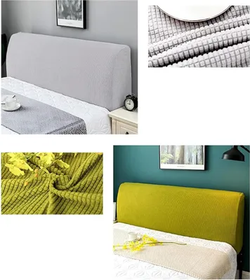 Productafbeelding van Famanu hoofdeindbeschermer - Stretch hoofdeindbeschermer - Elastische beschermhoes voor hoofdeinde - Bekleding voor gestoffeerd hoofdeinde, 120-140 cm - Lichtgrijs