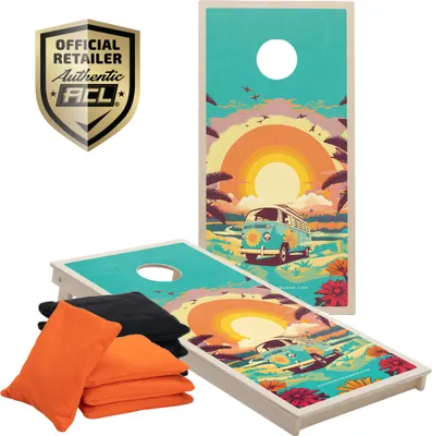 Produktbild von Cornhole Set – 120 x 60 cm – Wicked Wood – Hippy Design – UV-Druck direkt auf Holz (100%) – Offizielle ACL-Empfehlung – Enthält 2 x 4 Taschen – Für Indoor & Outdoor