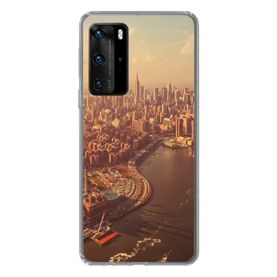 Produktbild von MuchoWow® Handyhülle Schutzhülle Hülle für Huawei P40 Pro New York - Skyline - Gold Silikon Softcase Handy Hülle - Schutz