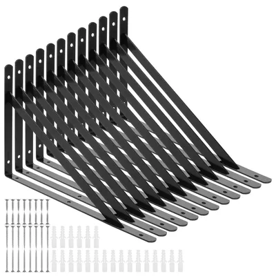 Immagine prodotto di Supporti a mensola, confezione da 12 pezzi - Neri - Console in metallo - Staffa a parete per carichi pesanti - Elevata capacità di carico - Ferro resistente alla ruggine