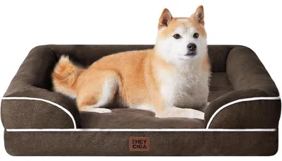 Immagine prodotto di Cuccia ortopedica per cani, 91x68 cm, con imbottitura in memory foam, bordo rialzato, lavabile, impermeabile, antiscivolo, color marrone