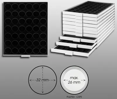 Produktbild von Prophila Collection Münzbox grau 42 runde Fächer für 2-Euro-Münzen in Kapseln, Schwarze Einlage