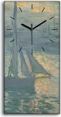 Produktbild von Leinwand Wanduhr Wandkunst Uhr Geräuschlos 30x60 Gemälde Sonnenaufgang Meeres - schwarze Hände