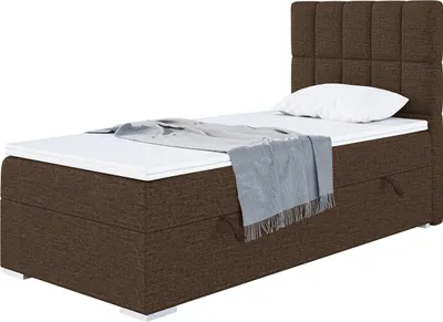 Produktbild von MEBLINI Boxspringbett mit Bettkasten - Gepolstert Einzelbett mit Matratze und Topper - Polsterbett mit Stauraum - Bett mit Kopfteil - Stauraumbett - LUKAS - 100x200 Rechts - H3/Braun Webstoff