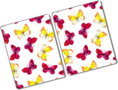 Produktbild von Tulup Glas Herdabdeckplatte - 2x40x52 cm - Glaskeramikkochfeld-Abdeckung Spritzschutz Glasabdeckplatte Kochplattenabdeckung und Schneidebrett - Zweiteilig - Tiere - Schmetterling Blume - Rot