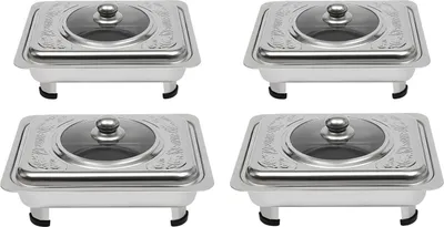 Produktbild von Chafing Dish Buffetwärmer - Rechteckig 4er-Set - Mit Deckeln - Glas - Silber