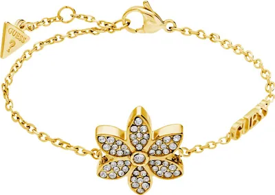 Zdjęcie produktu dla Guess - Damska bransoletka Guess ze stali szlachetnej, pozłacana, WHITE LOTUS - Bransoletka - Stal - Stop żółtego złota - 19 cm -