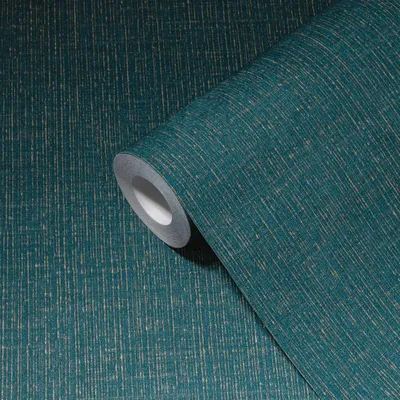 Produktbild von Petrol Tapete golden Meliert mit Textilstruktur – Blau, Metallic