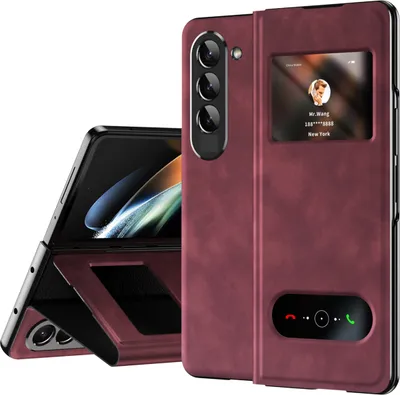 Produktbild von Hülle für Samsung Galaxy Z Fold 5 Schlank Flip Leder View-Fenster Schutzhülle mit Standfunktion Rot