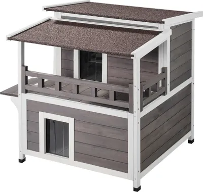 Image de Maison en bois pour chats 2 étages Extérieur 750x751x820mm Niche pour animaux domestiques Résistant aux intempéries