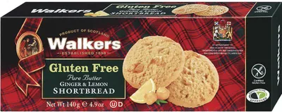 Zdjęcie produktu dla Walkers Gluten Free Pure Butter Ginger and Lemon Shortbread 140 g
