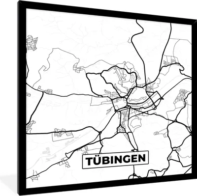 Produktbild von MuchoWow® Gerahmtes Poster Karte - Tübingen - Stadtplan 40x40 cm - Poster mit Schwarzem Bilderrahmen Wandposter Rahmen Foto Bilder - Mit Rahmen - Wanddekoration Schlafzimmer