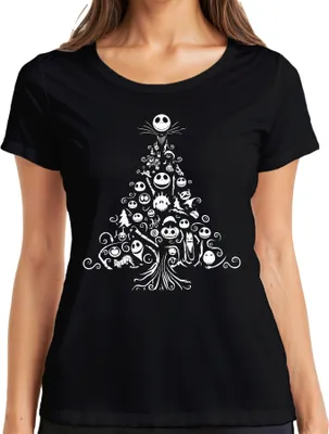 Produktbild von Nightmare before Christmas Weihnachtsbaum - Weihnachten Weihnachtsgeschenk Damen T-Shirt, Schwarz, M
