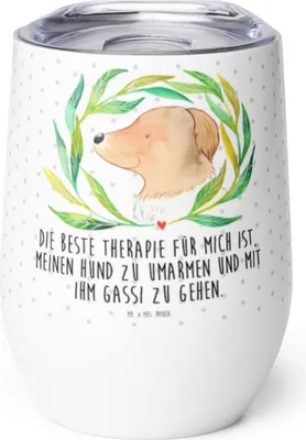 Produktbild von Mr. & Mrs. Panda Thermo Becher Hund Blumen - Weiß - Geschenk, glühwein tasse, Umarmen, glühweinbecher, thermosbecher, Thermobecher, Selbsttherapie, Sprüche, Hunde, kaffee