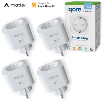 Produktbild von 4er Set WLAN Funksteckdosen mit Strommessung, kompatibel mit Apple HomeKit / Matter, Alexa, Google, Tuya, App Steuerung, Smart Plug, WiFI Steckdose