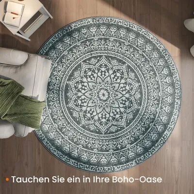 Produktbild von SONGMICS HOME Teppich rund, 160 cm d, Wohnzimmerteppich, rutschfester Teppich, flauschig, Dekoration, für Wohnzimmer, Schlafzimmer, maschinenwaschbar
