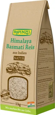 Produktbild von Rapunzel Himalaya Basmati Reis natur 1000 g, Reiskorn, 1 kg, Indien, 352 kcal, 1491 kJ, 2,2 g