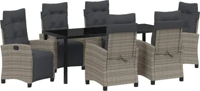 Image de vidaXL Ensemble de jardin pour repas, 7 pièces, gris, en résine tressée