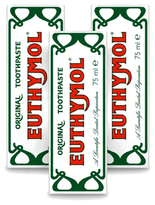 Immagine prodotto di 3 tubetti di dentifricio Euthymol Original - senza fluoro - 75 ml - confezione - 3 pezzi