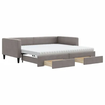 Produktbild von vidaXL Tagesbett Ausziehbar mit Schubladen Taupe 100x200 cm Stoff