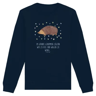 Produktbild von Mr. & Mrs. Panda Nachhaltiger Pullover Igel Herzen Größe L - French Navy - Geschenk, Herz, Liebe, Baumwoll, Sweatshirt, Pulli, Lustige Sprüche, Kuss, Sweater, Organic
