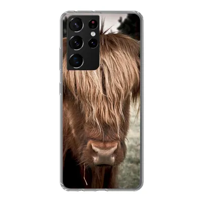 Produktbild von MuchoWow® Handyhülle Schutzhülle Hülle für Samsung Galaxy S21 Ultra Schottischer Highlander - Baum - Gras Silikon Softcase Handy Hülle - Mobiltelefon