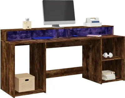 Immagine prodotto di Maison Exclusive - Scrivania con Luci LED Rovere Fumo 200x55x91 cm in Truciolato