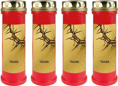 Image de Bougie funéraire - Lot de 4 - Rouge 100h (couvercle doré) - Deuil