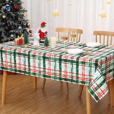 Produktbild von Weihnachtstischdecke, abwischbare Tischdecke, Küchendekoration, Tischdecke mit Vichy-Karomuster, wasserfeste Tischdecke für das Esszimmer, Weihnachtstischdecke S