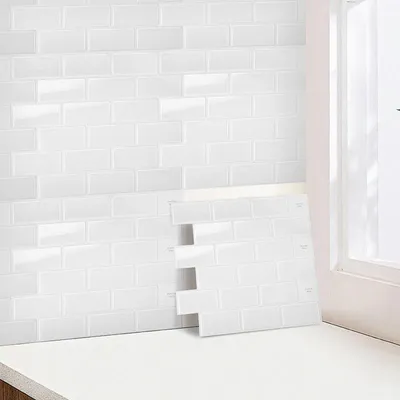 Obrázok produktu pre ISOISL Samolepiace obklady na dlažbu, 30,5 x 30,5 cm, 10 kusov, dekoratívne, biele, vhodné do kuchyne, kúpeľne, obývačky a iných miestností