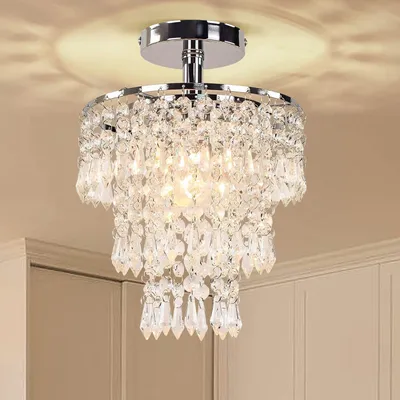 Produktbild von Welikera Deckenleuchten Kristall-Kronleuchter, 200*290mm Kristall-Deckenleuchte für Wohnzimmer, Chrom