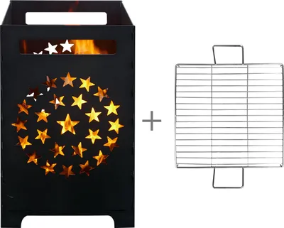 Produktbild von Feuertonne und Grill 2 in 1, Feuertonne 50 cm "Sternen" mit Grillrost, Feuerstelle, Feuerkorb, Grill, Feuerschale ( Sternen )