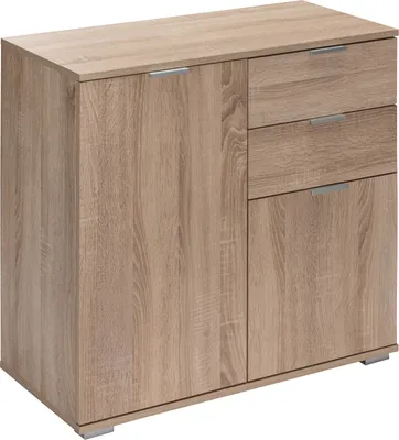 Produktbild von CASARIA® Kommode mit 2 Türen 2 Schubladen 70x75x35cm Holz Modern spiegelbarer Aufbau Schlafzimmer Büro Flur Mehrzweckschrank Aktenschrank Schrank Eiche